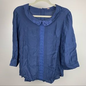 Free People Navy Peter Pan Collar Long Sleeve